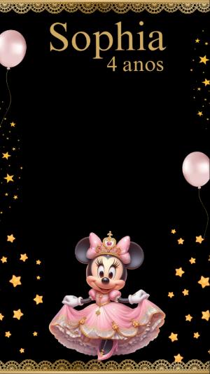 Moldura para Stories Minnie Princesa Rosa e Dourado Editável