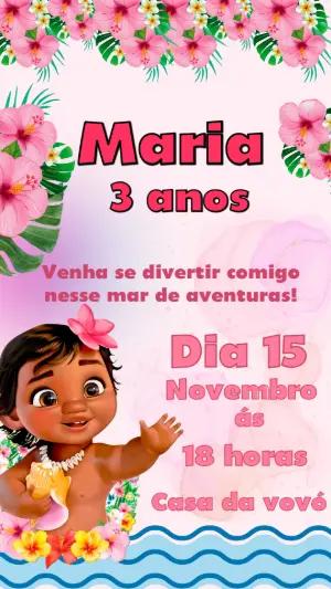 Convite Digital Moana Baby Tropical para Aniversário Editável