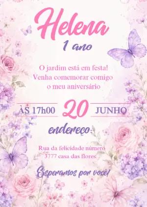 Convite de Aniversário Jardim das Borboletas Editável