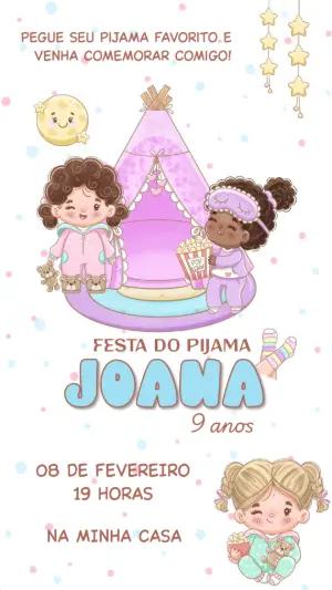 Convite Festa do Pijama Infantil com Meninas para Editar Online