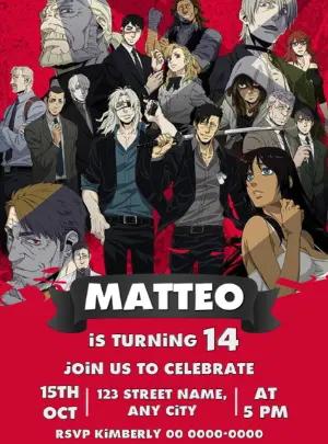Gangsta Anime Birthday Invitation | Editable Digital Template