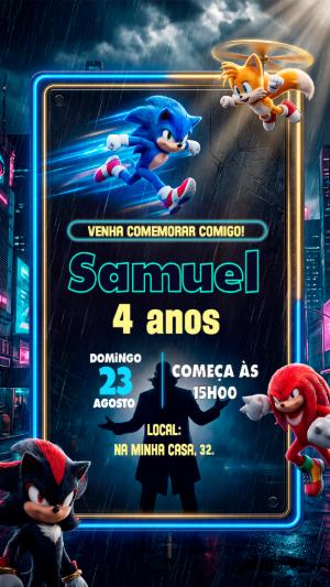 Convite de Aniversário Sonic: Modelo Digital para Editar