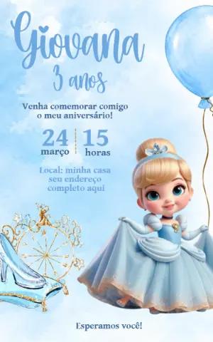 Convite de Aniversário Cinderela Baby Modelo Editável