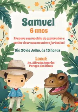 Convite Aniversário Dinossauro Aventura para Editar Online
