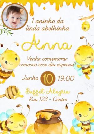 Convite de Aniversário Abelhinha com Foto Editável