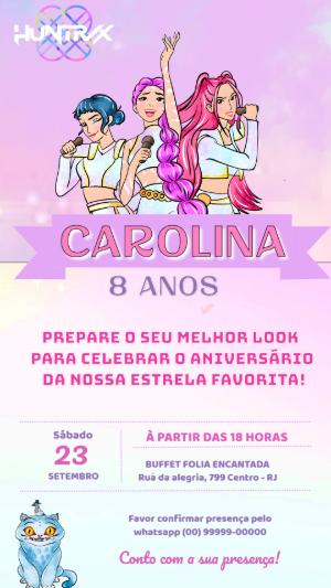 Convite de Aniversário Guerreiras do Kpop Editável