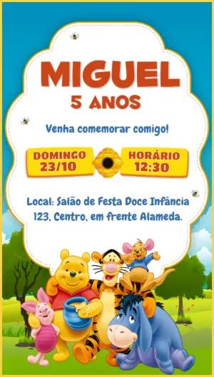Convite de Aniversário Ursinho Pooh e Turma Reunida para Editar