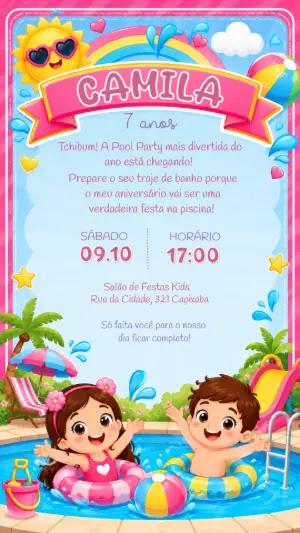 Convite Editável Festa na Piscina