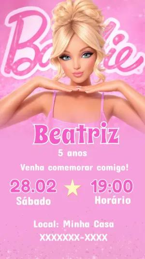 Convite Digital Barbie Rosa com Glitter para Editar Online