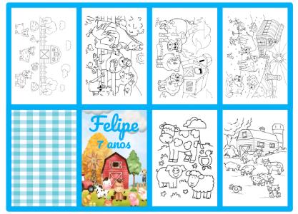 Livrinho de Colorir Fazendinha Aniversário Infantil Editável