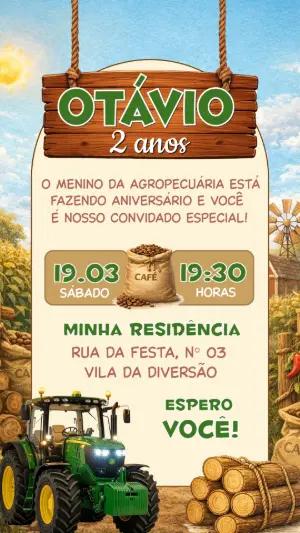 Convite de Aniversário Fazendinha com Trator para Editar
