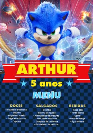 Menu Cardápio Aniversário Sonic para Editar Online