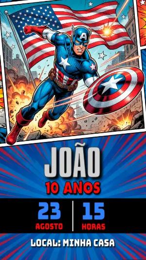 Convite de Aniversário Capitão América para Editar Online