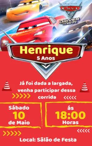 Convite Aniversário Carros com Personagens para Editar Online