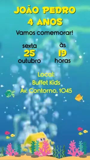 Convite Animado Aniversário Bob Esponja para Editar Online