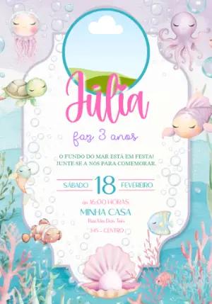 Convite de Aniversário Fundo do Mar Menina Editável