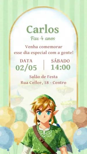 Convite Digital Aniversário Infantil Tema Zelda Editável