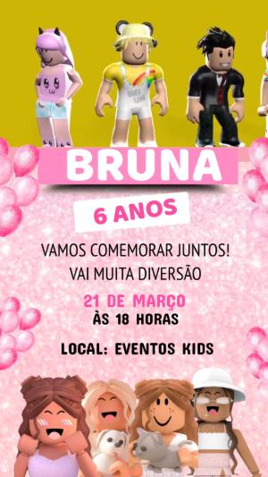 Convite Animado Roblox Menina Rosa para Editar e Enviar