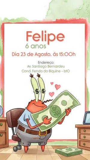 Convite de Aniversário Bob Esponja Seu Siriguejo para Editar