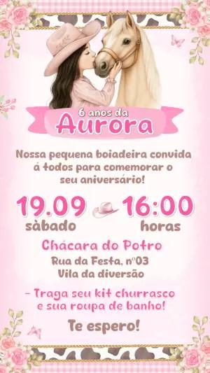 Convite de Aniversário Boiadeira Rosa Editável