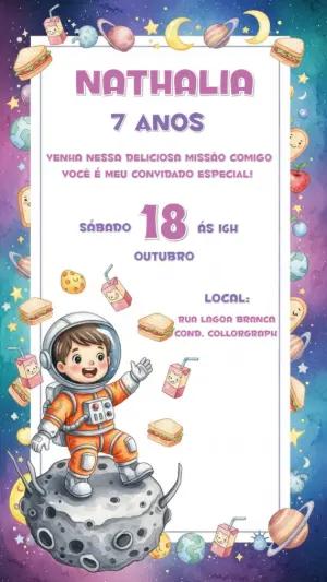 Convite Aniversário Astronauta Infantil para Editar Online