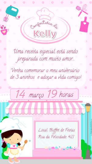 Convite Animado Aniversário Confeitaria da Minnie para Editar