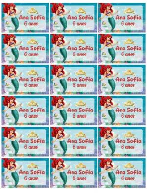 Adesivo Editável Aniversário Pequena Sereia Ariel