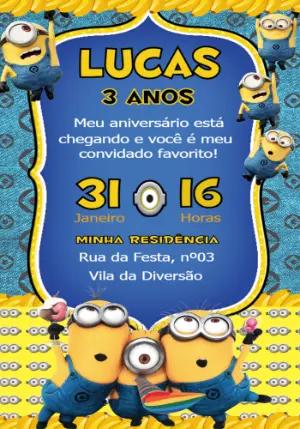 Convite Digital Aniversário Infantil Tema Minions Editável