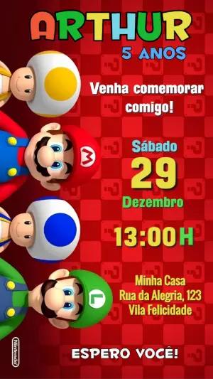 Convite de Aniversário Super Mario Editável