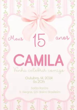 Convite Debutante 15 anos Delicado com Laço Rosa para Editar