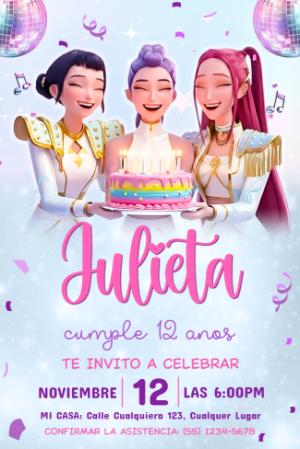 Invitación de Cumpleaños Las Guerreras K-Pop Editable