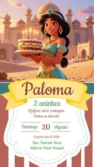 Convite de Aniversário Princesa Jasmine Editável Digital