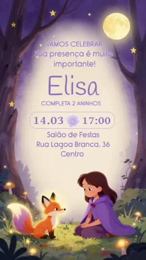 Convite de Aniversário Floresta Encantada com Raposa Editável