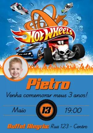 Convite de Aniversário Hot Wheels com Foto para Editar