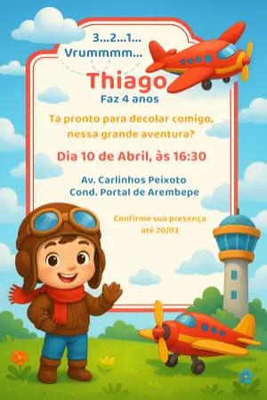 Convite de Aniversário Aviador Menino para Editar Online