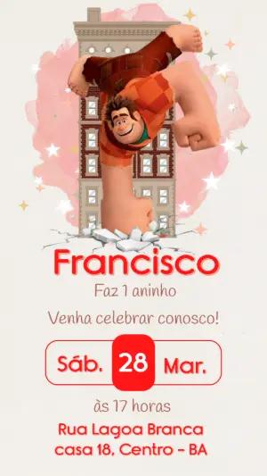 Convite Digital Detona Ralph Aniversário Infantil Editável