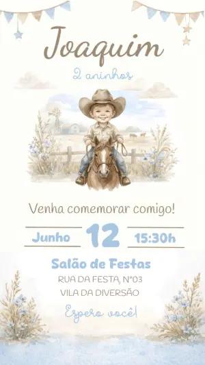 Convite de Aniversário Cowboy Aquarela para Editar