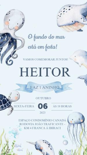 Convite Aniversário Fundo do Mar Aquarela para Editar Online