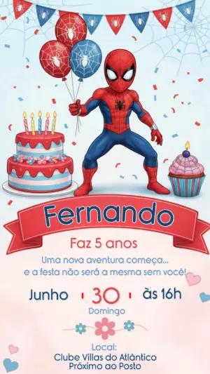 Convite de Aniversário Homem-Aranha Infantil para Editar