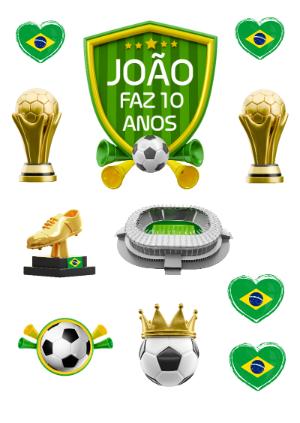 Topper de Bolo Futebol Brasil Editável para Festa de Aniversário