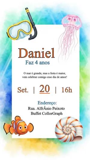Convite Aniversário Procurando Nemo para Editar Online
