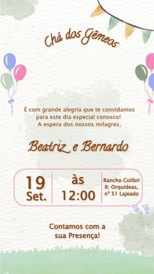 Convite Animado Chá de Gêmeos Ursinhos Príncipe e Princesa