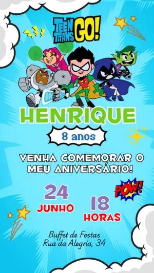 Convite de Aniversário Jovens Titãs para Editar Online