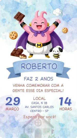 Convite Aniversário Majin Buu Dragon Ball para Editar