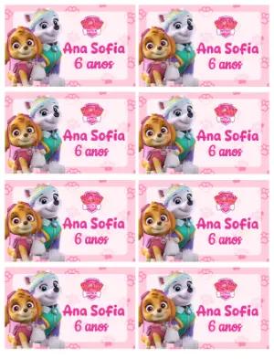Etiqueta Editável Aniversário Skye e Everest Patrulha Canina
