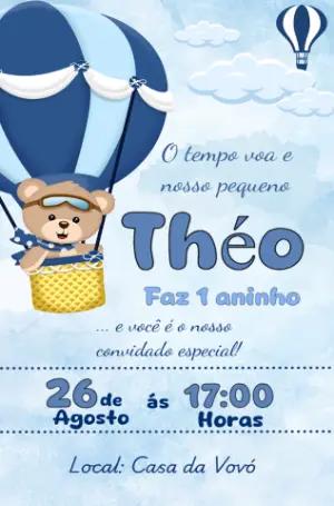 Convite de Aniversário Ursinho Baloeiro para Editar Online