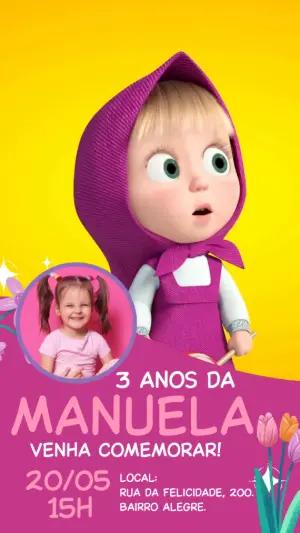 Convite Animado Aniversário Masha e o Urso para Editar Online