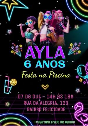 Convite Animado Aniversário K-pop Neon para Editar Online