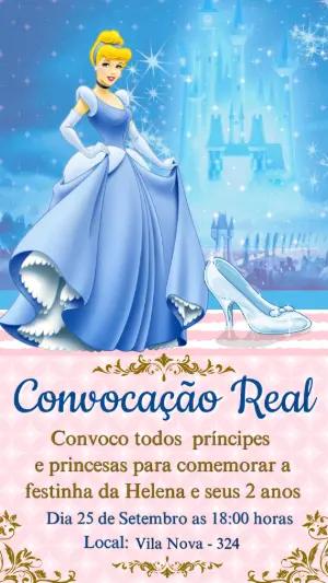 Convite de Aniversário Cinderela Princesa Modelo Editável