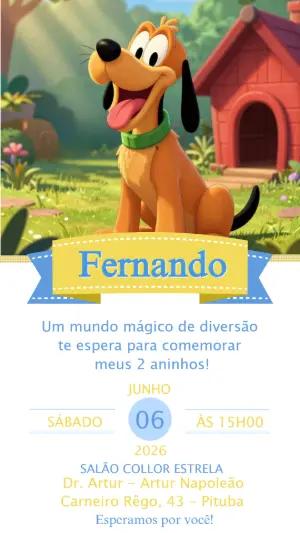 Convite de Aniversário Pluto Infantil para Editar Online
